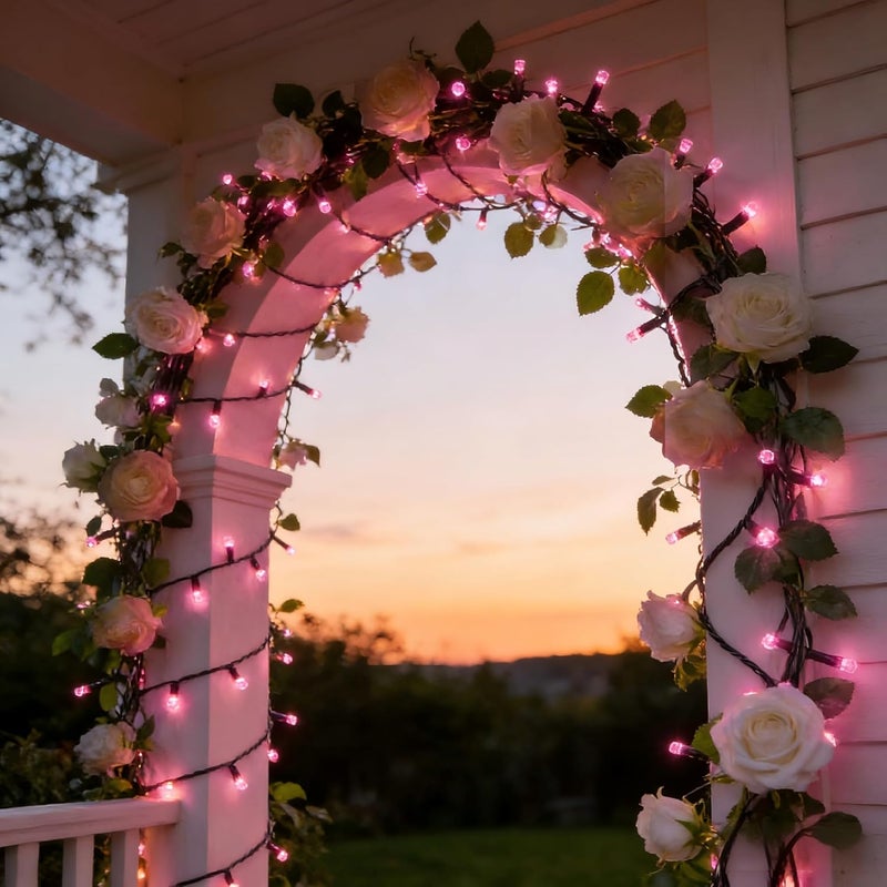 Joomer Pink String Lights Outdoor Valentines Day Decorations - 100FT 300LED RGB String Lights with Remote, Waterproof Outdoor Indoor with Timer Memory Function for Tree, Yard, Christmas Decor - Image 3